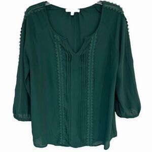 41 Hawthorn | Lace Pintuck Blouse 3/4 Sleeve Green Size Medium